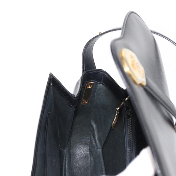 GUCCI Shoulder Bag Leather Black Gold Auth ep11944