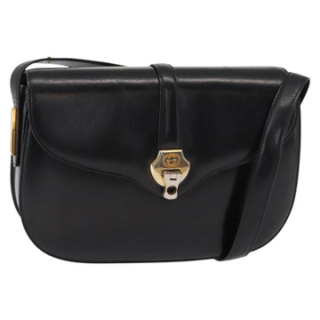 GUCCI Shoulder Bag Leather Black Gold Auth ep11944