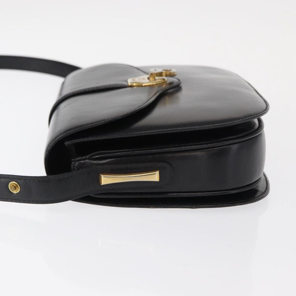 GUCCI Shoulder Bag Leather Black Gold Auth ep11944