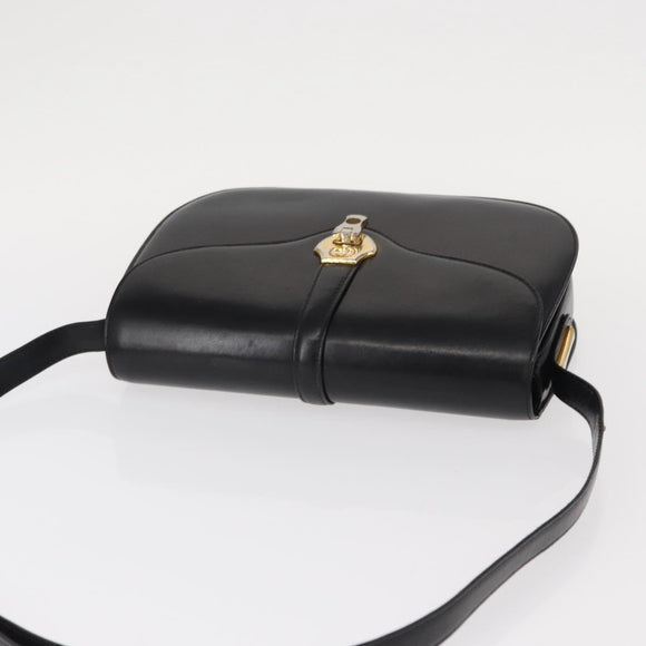 GUCCI Shoulder Bag Leather Black Gold Auth ep11944