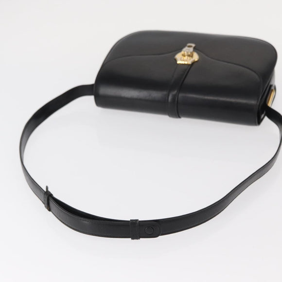 GUCCI Shoulder Bag Leather Black Gold Auth ep11944