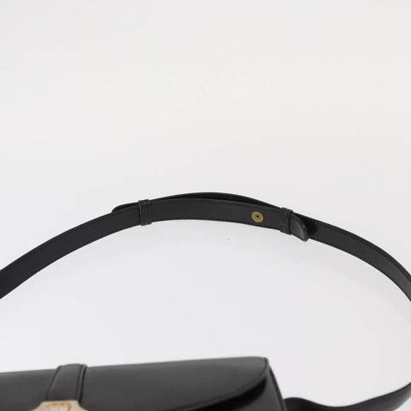 GUCCI Shoulder Bag Leather Black Gold Auth ep11944