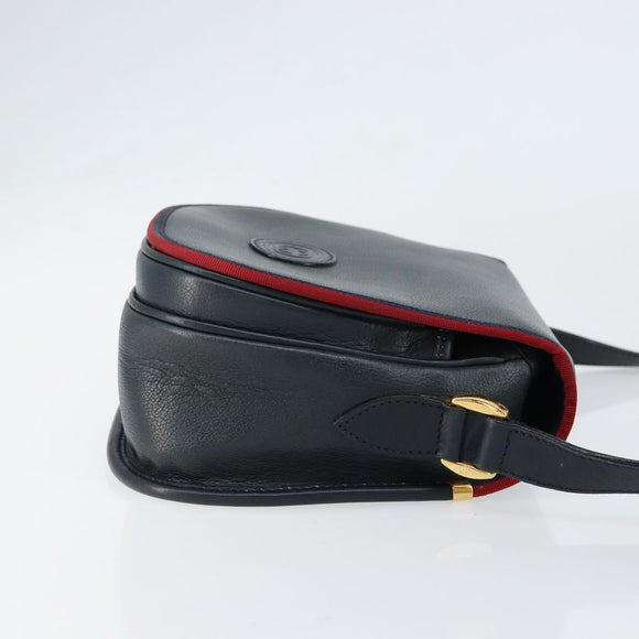 GUCCI Shoulder Bag Leather Navy Gold 007 261 0107 Auth ep11947