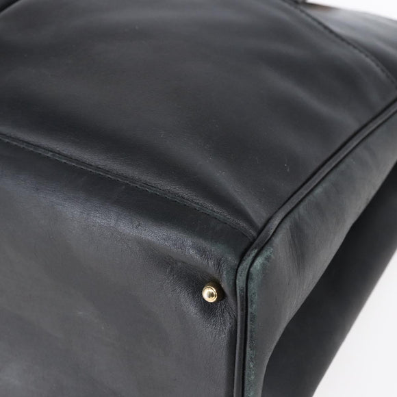 GUCCI Bamboo Hand Bag Leather Black Gold Auth ep11949