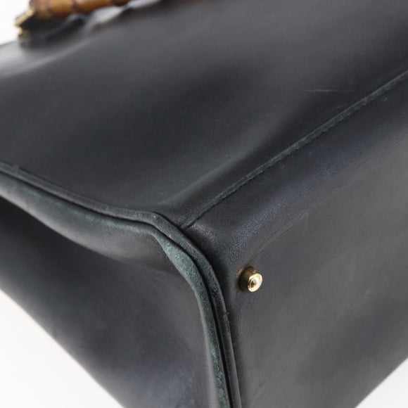 GUCCI Bamboo Hand Bag Leather Black Gold Auth ep11949