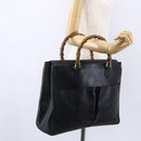 GUCCI Bamboo Hand Bag Leather Black Gold Auth ep11949-24