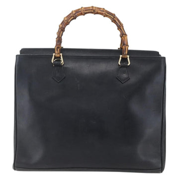 GUCCI Bamboo Hand Bag Leather Black Gold Auth ep11949 - 0
