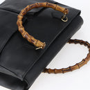 GUCCI Bamboo Hand Bag Leather Black Gold Auth ep11949-6