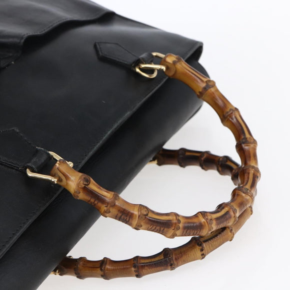 GUCCI Bamboo Hand Bag Leather Black Gold Auth ep11949