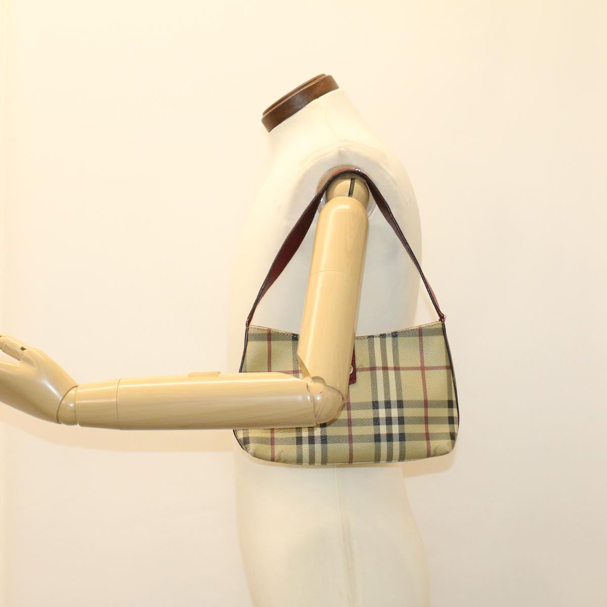 BURBERRY Nova Check Shoulder Bag PVC Leather Beige Auth ep1195