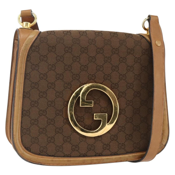 GUCCI GG Canvas Shoulder Bag Brown Gold Auth ep11953