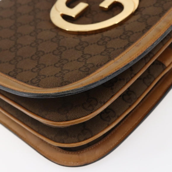 GUCCI GG Canvas Shoulder Bag Brown Gold Auth ep11953