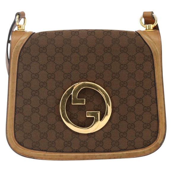 GUCCI GG Canvas Shoulder Bag Brown Gold Auth ep11953