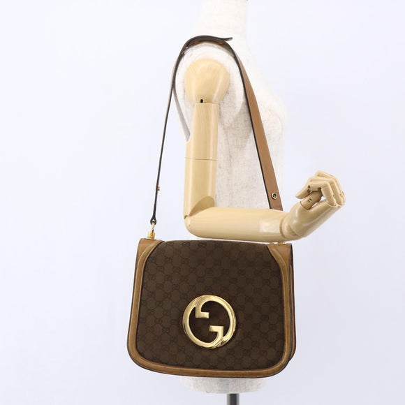 GUCCI GG Canvas Shoulder Bag Brown Gold Auth ep11953