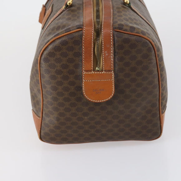CELINE Macadam Canvas Boston Bag PVC Brown Gold Auth ep11958