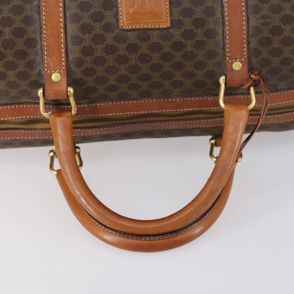 CELINE Macadam Canvas Boston Bag PVC Brown Gold Auth ep11958