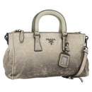 PRADA Hand Bag Leather 2way Gray Gold Auth ep11960-1