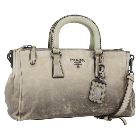 PRADA Hand Bag Leather 2way Gray Gold Auth ep11960