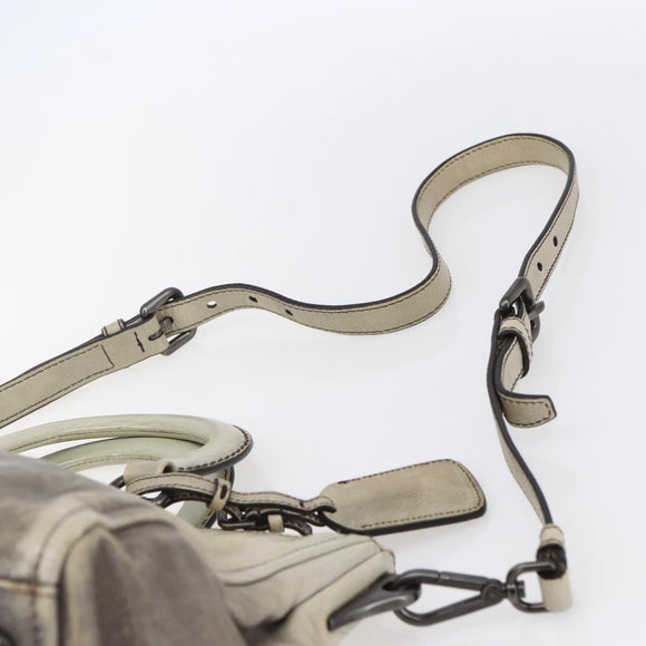 PRADA Hand Bag Leather 2way Gray Gold Auth ep11960