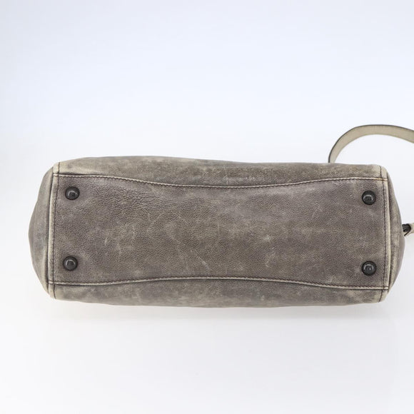 PRADA Hand Bag Leather 2way Gray Gold Auth ep11960