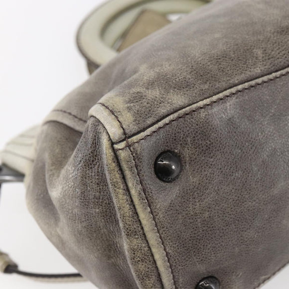 PRADA Hand Bag Leather 2way Gray Gold Auth ep11960