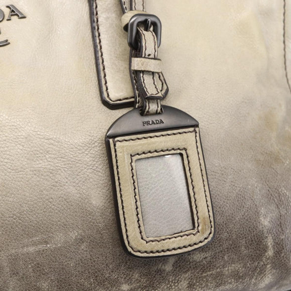 PRADA Hand Bag Leather 2way Gray Gold Auth ep11960