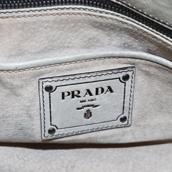 PRADA Hand Bag Leather 2way Gray Gold Auth ep11960