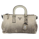 PRADA Hand Bag Leather 2way Gray Gold Auth ep11960-2