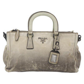 PRADA Hand Bag Leather 2way Gray Gold Auth ep11960 - 0