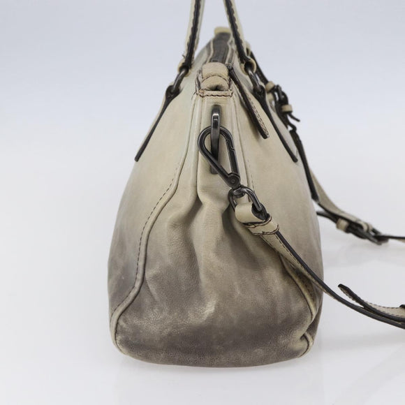 PRADA Hand Bag Leather 2way Gray Gold Auth ep11960