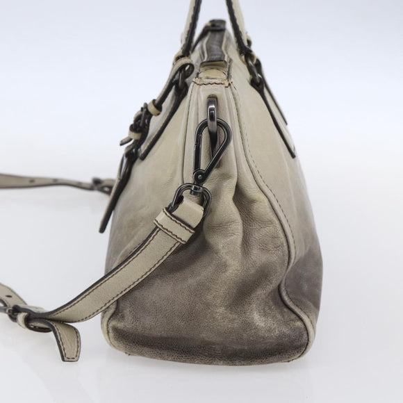 PRADA Hand Bag Leather 2way Gray Gold Auth ep11960