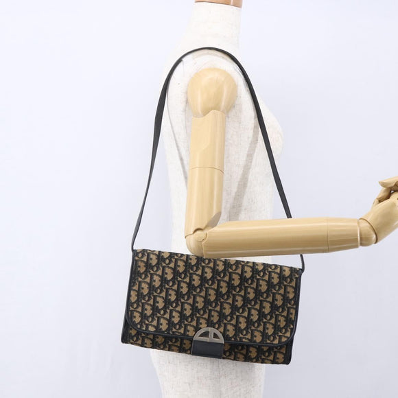 Christian Dior Trotter Canvas Shoulder Bag Navy Gold Auth ep11961