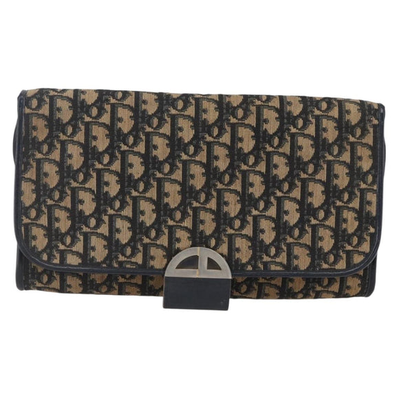 Christian Dior Trotter Canvas Shoulder Bag Navy Gold Auth ep11961