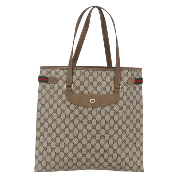 GUCCI GG Supreme Web Sherry Line Tote Bag PVC Beige Gold 39 02 091 Auth ep11968