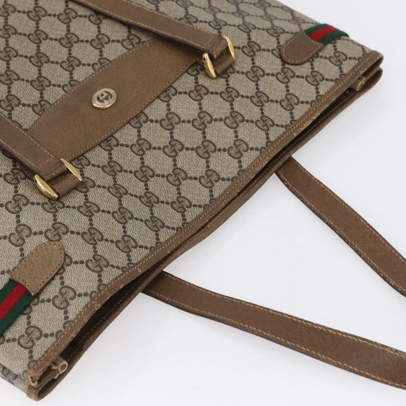 GUCCI GG Supreme Web Sherry Line Tote Bag PVC Beige Gold 39 02 091 Auth ep11968