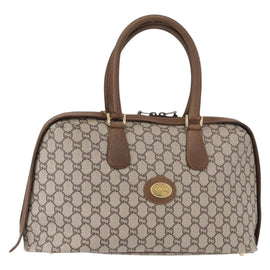 GUCCI GG Plus Supreme Boston Bag PVC Beige Gold Auth ep11970
