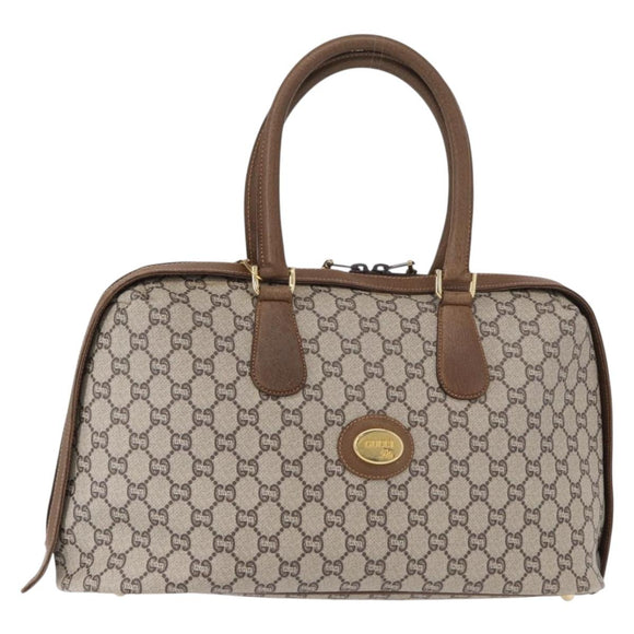 GUCCI GG Plus Supreme Boston Bag PVC Beige Gold Auth ep11970