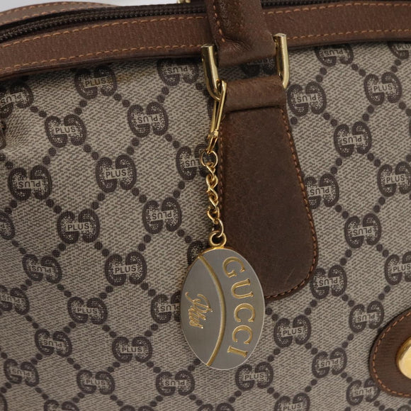 GUCCI GG Plus Supreme Boston Bag PVC Beige Gold Auth ep11970