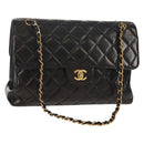 CHANEL Matelasse Double Face Chain Bag Lamb Skin Black Gold CC Auth ep11971A-1