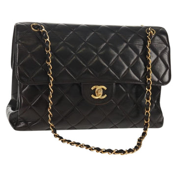 CHANEL Matelasse Double Face Chain Bag Lamb Skin Black Gold CC Auth ep11971A