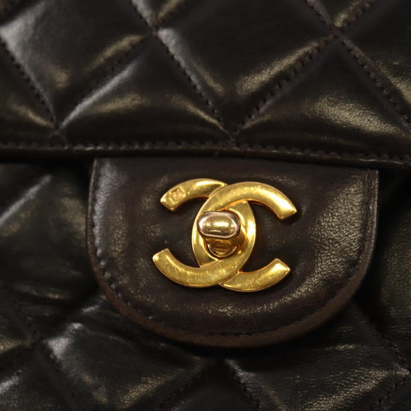 CHANEL Matelasse Double Face Chain Bag Lamb Skin Black Gold CC Auth ep11971A