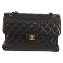 CHANEL Matelasse Double Face Chain Bag Lamb Skin Black Gold CC Auth ep11971A-13