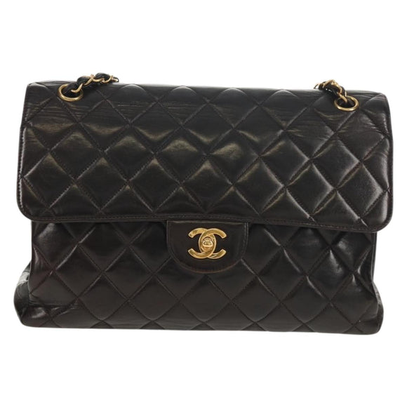 CHANEL Matelasse Double Face Chain Bag Lamb Skin Black Gold CC Auth ep11971A