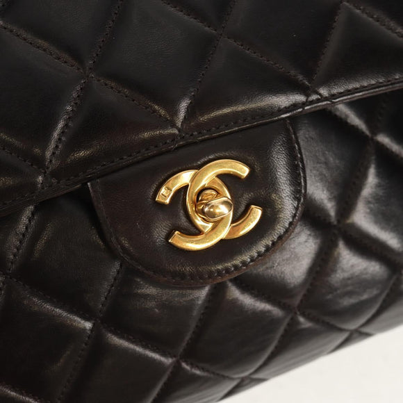 CHANEL Matelasse Double Face Chain Bag Lamb Skin Black Gold CC Auth ep11971A
