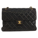 CHANEL Matelasse Double Face Chain Bag Lamb Skin Black Gold CC Auth ep11971A-2