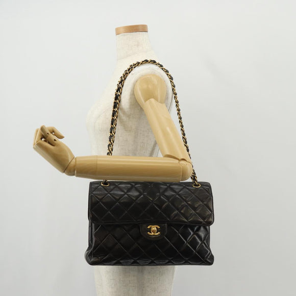 CHANEL Matelasse Double Face Chain Bag Lamb Skin Black Gold CC Auth ep11971A