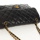 CHANEL Matelasse Double Face Chain Bag Lamb Skin Black Gold CC Auth ep11971A-6