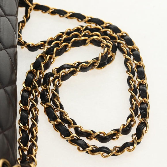 CHANEL Matelasse Double Face Chain Bag Lamb Skin Black Gold CC Auth ep11971A