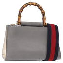 GUCCI Bamboo Sherry Line Hand Bag Leather 2way Gray Gold 470271 Auth ep11972-1