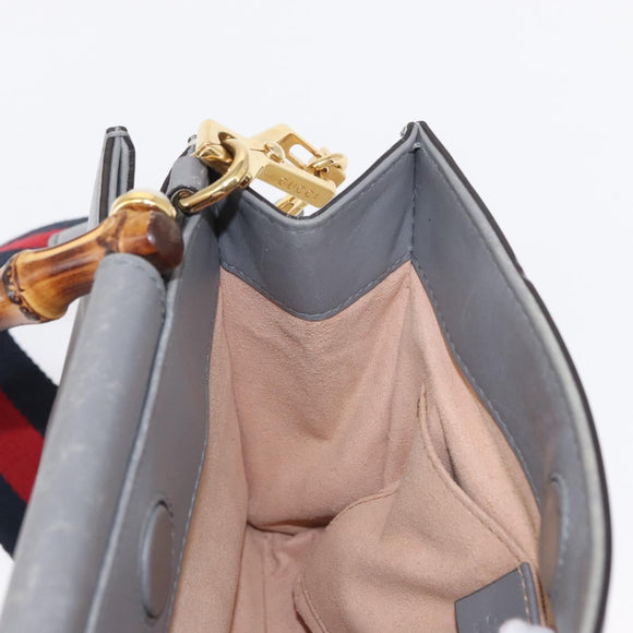 GUCCI Bamboo Sherry Line Hand Bag Leather 2way Gray Gold 470271 Auth ep11972